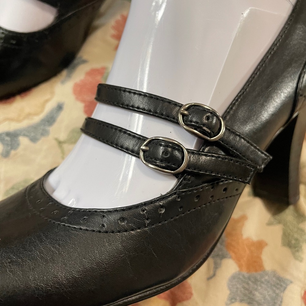 Vtg Mudd Women 8.5 Mary Jane Shoes Y2K Chunky Black Emo 90s Goth Buckle Pump - Picture 8 of 9
